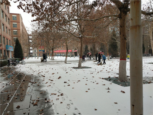 众志成城 共御冰雪 ——必赢积极组织教职工扫雪保障校园安全