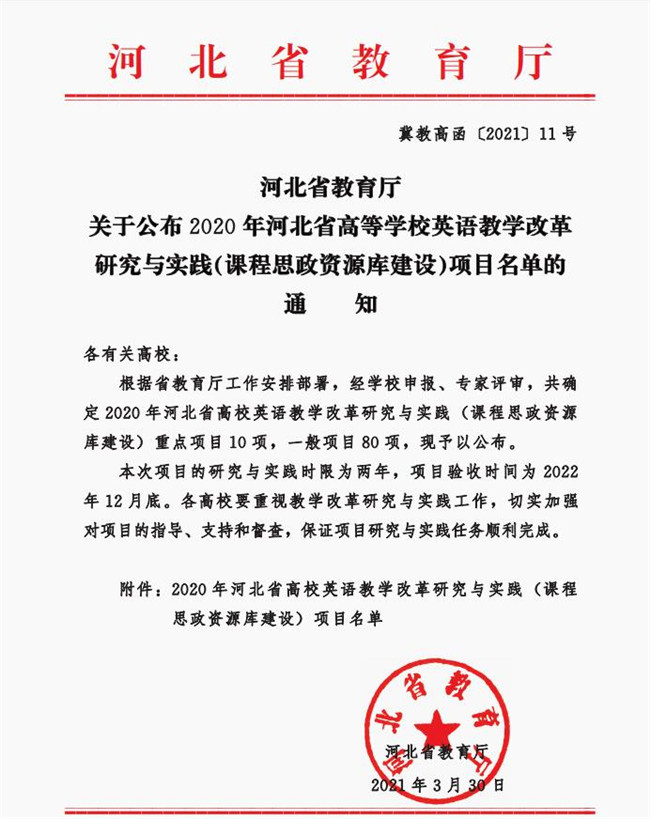 必赢五项课题成功获批河北省高等教育教学改革研究与实践项目立项