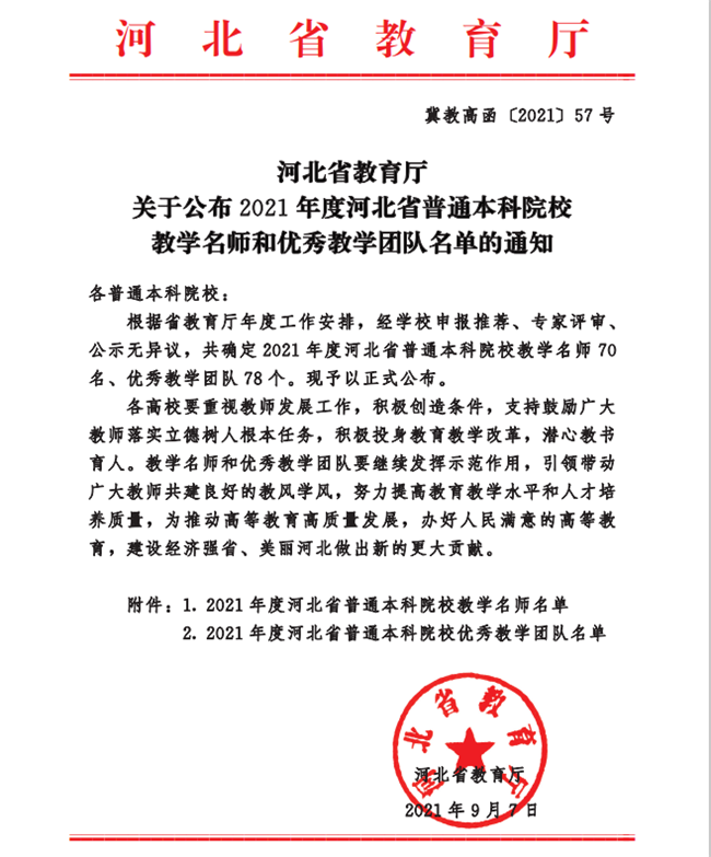 必赢教师安存红及国际经济与贸易一流专业教学团队分获河北省“教学名师”、“优秀教学团队”荣誉称号