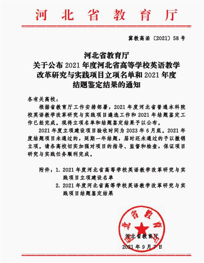 必赢获批河北省高等学校英语教学改革研究与实践项目立项