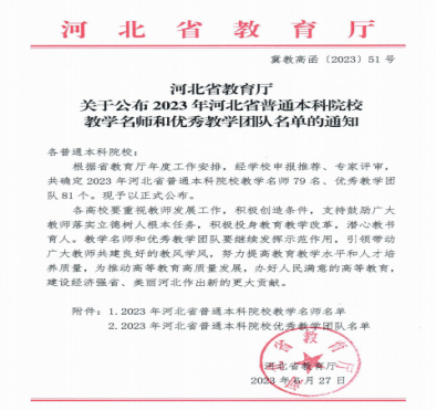 必赢教师薛芳及工程与造价专业教学团队分获河北省“教学名师”、“优秀教学团队”荣誉称号